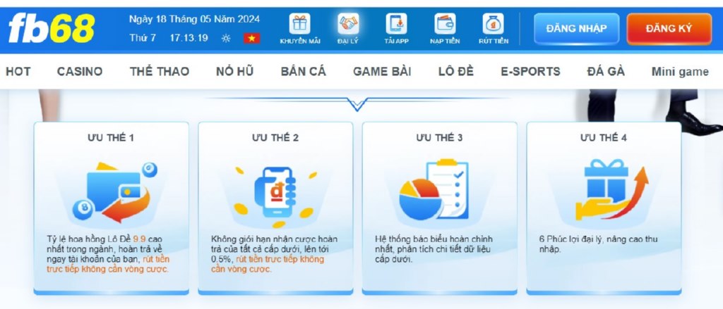 Đại lý FB68 nhận nhiều quyền lợi hấp dẫn