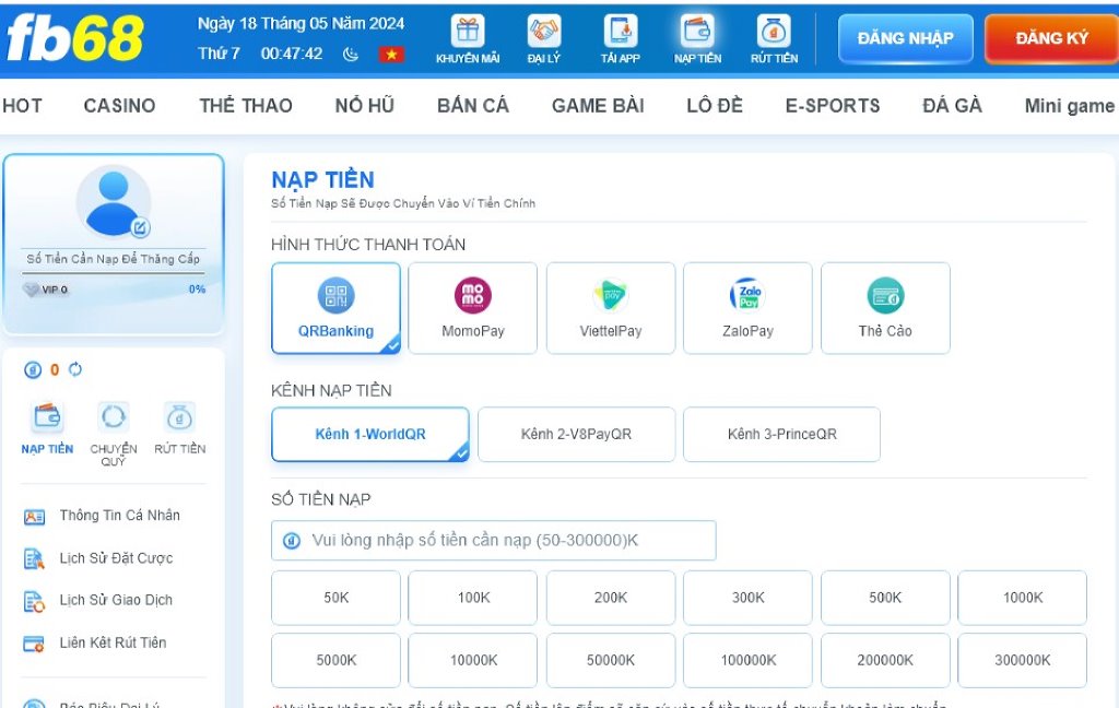 Bạn cần thực hiện dịch vụ nạp tiền vào tài khoản để tham gia game