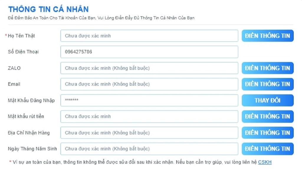Trước khi tiến hành rút tiền bạn cần xác minh tài khoản cá cược